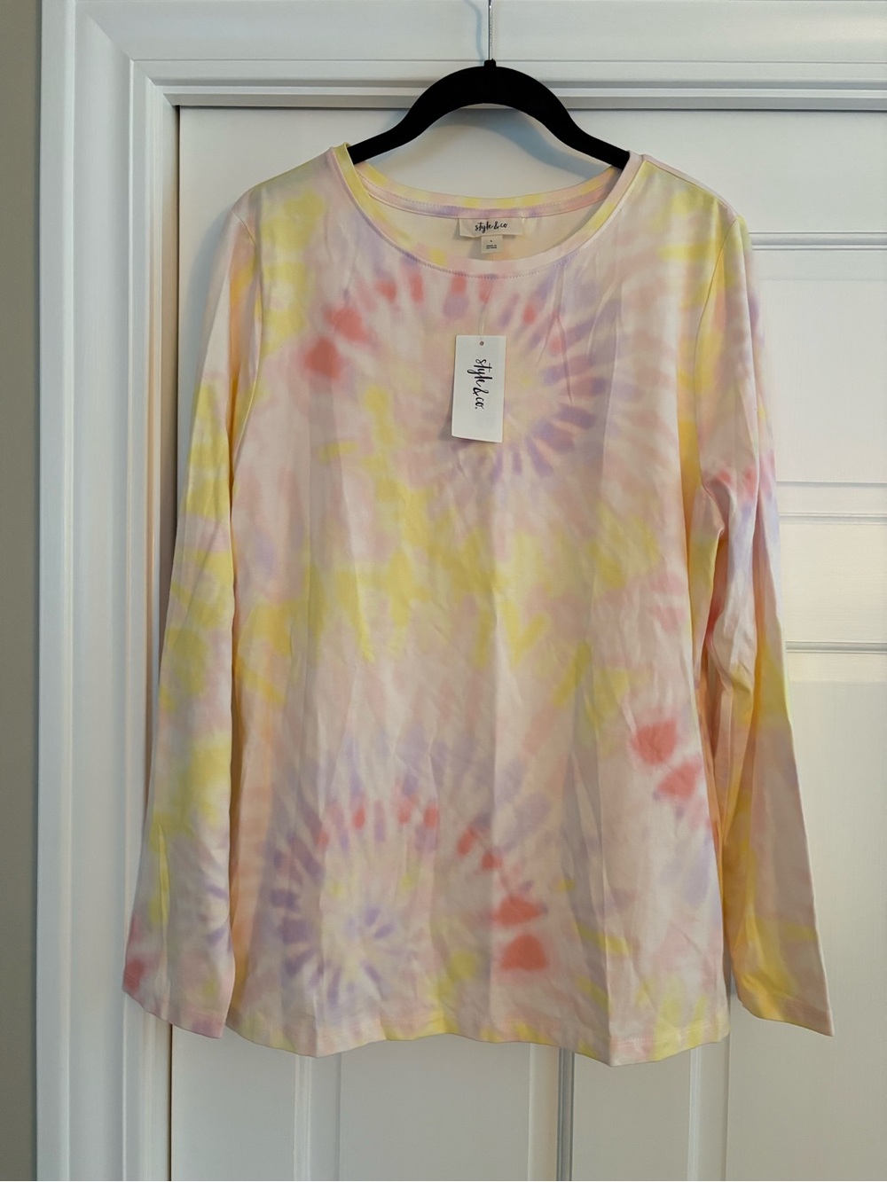 Style & Co. Pastel Tie-Dye Long Sleeve Top in Pink, Yellow, Lavender